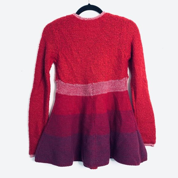 Free People XS Red Gradient Angora Wool Knit Long Cardigan Sweater Peplum Chunky - Picture 2 of 7